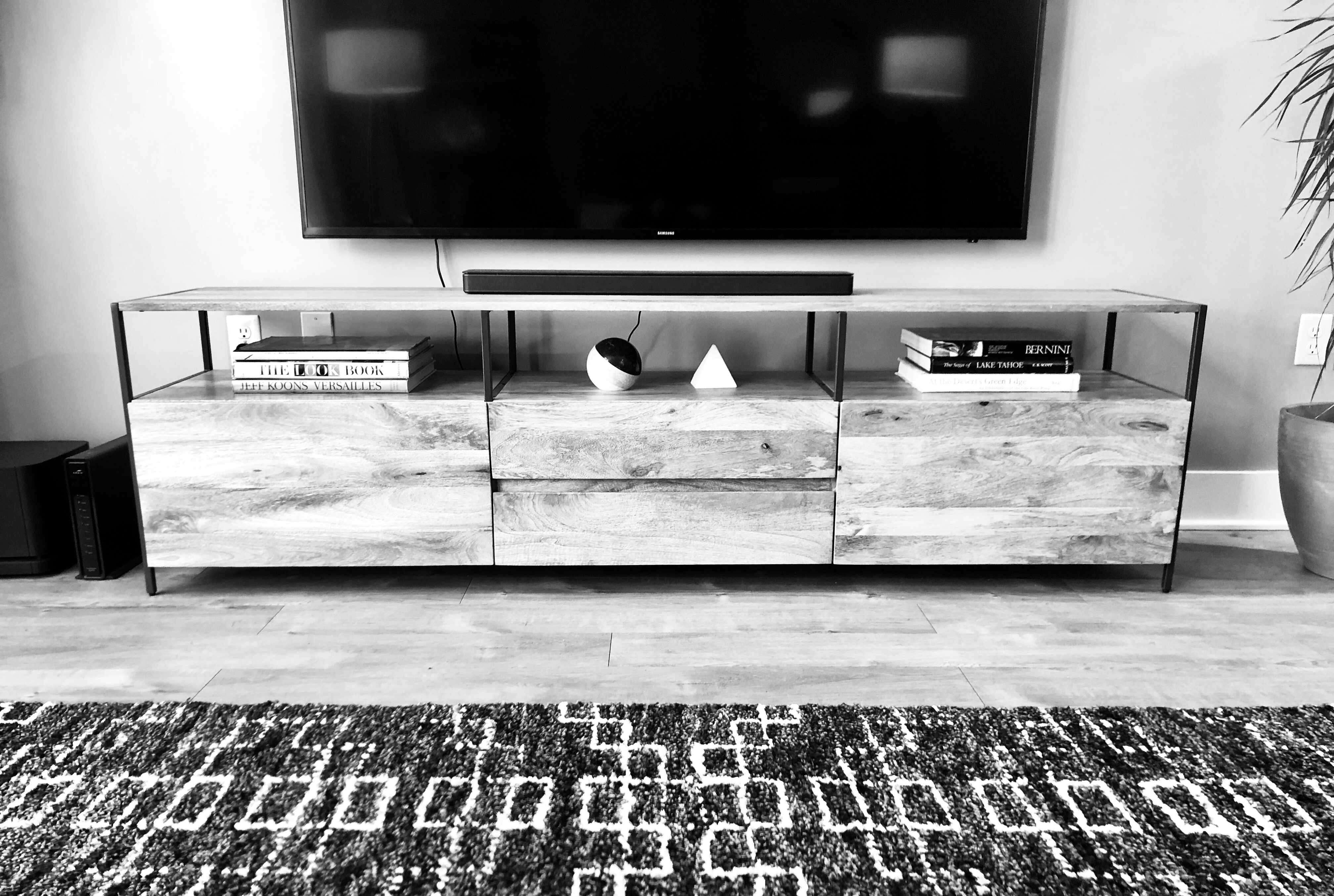 Media console with properly mounted TV