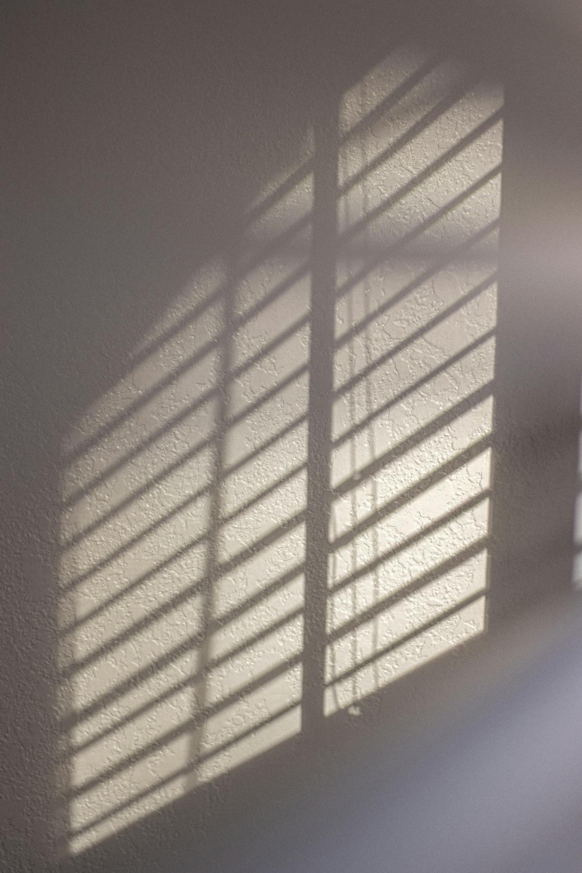 Cheap mini-blind shadows on bare apartment wall